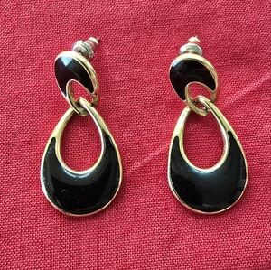 Vintage 1980s Gold-tone and Black Earrings  Posts
